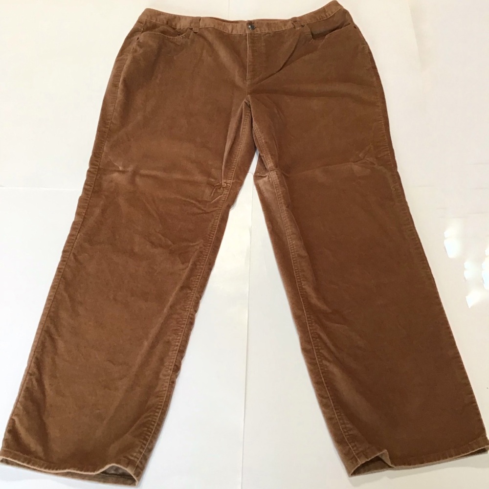 Talbots Stretch Pants Womens Sz 20 Brown Velour  5 Pocket Casual VTG Straight